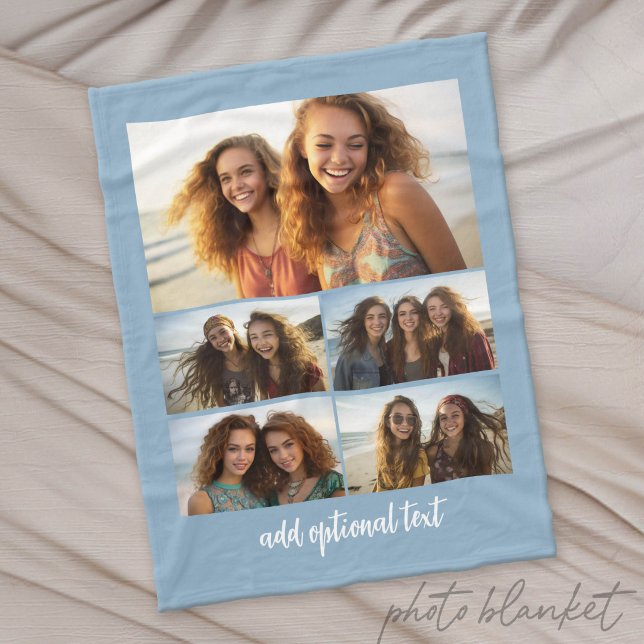 Modern Minimal 5 Photo Collage with Text Fleece Blanket (Custom Photo Blanket - Makes a Great Gift)