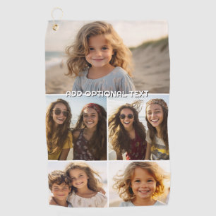 Modern Minimal 5 Photo Collage with Text Golf Towel