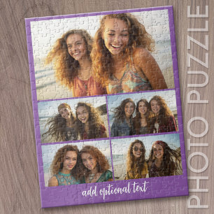 Modern Minimal 5 Photo Collage with Text Jigsaw Puzzle