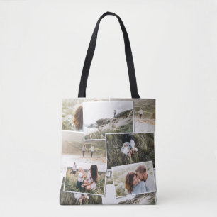 Modern minimal 5 photo elegant fleece blanket tote bag