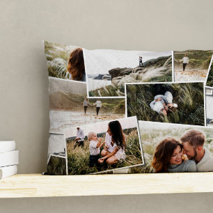 Modern minimal 5 photo elegant unique family lumbar cushion