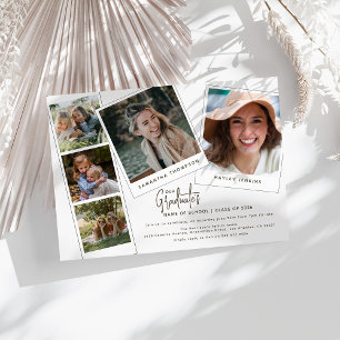 Modern Minimal 5 Photo Joint Graduation Party Invitation