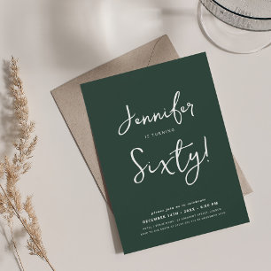 Modern Minimal 60th Birthday Script Emerald  Invitation