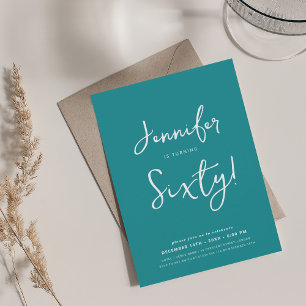 Modern Minimal 60th Birthday Script Turquoise Invitation