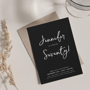 Modern Minimal 70th Birthday Script Black  Invitation