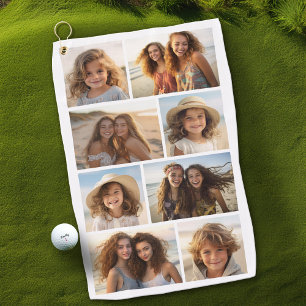 Modern Minimal 8 Photo Grid Collage - White Golf Towel