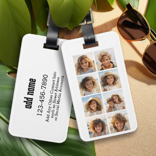 Modern Minimal 8 Photo Grid Collage - White Luggage Tag