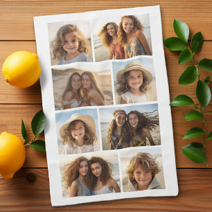 Modern Minimal 8 Photo Grid Collage - White Tea Towel
