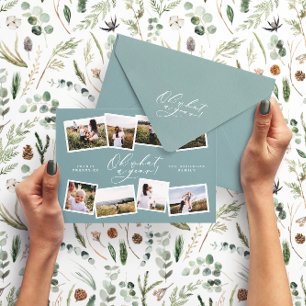 Modern minimal 8 photo new year blue holiday card