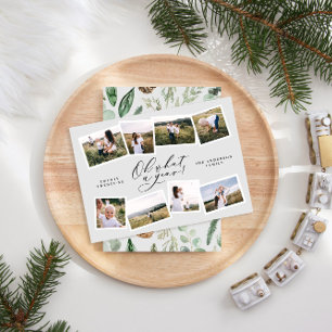 Modern minimal 8 photo new year grey family holiday card