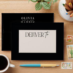 Modern minimal abstract black cream wedding envelope