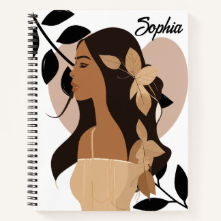 Modern Minimal Abstract Boho Girl Custom Name  Notebook