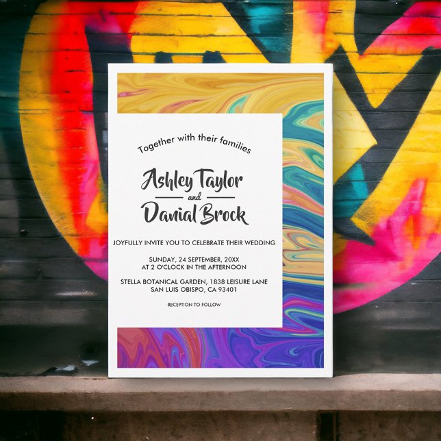 Modern Minimal Abstract Colourful Elegant Wedding Invitation (Creator Uploaded)