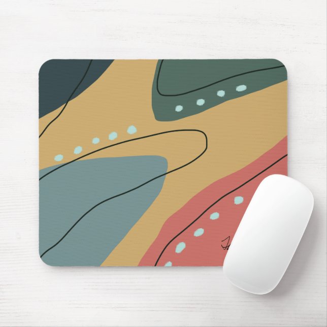 Modern minimal abstract geometric autumn pattern mouse pad (With Mouse)