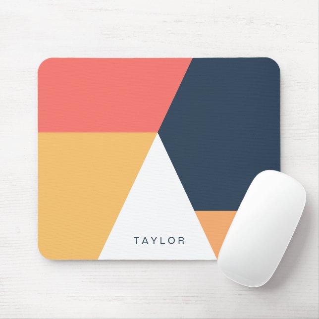 Modern minimal abstract geometric orange navy blue mouse pad (With Mouse)