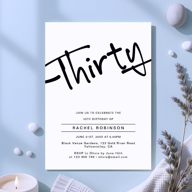 Modern Minimal Adult Thirty 30th Birthday Party Invitation (Creator Uploaded)