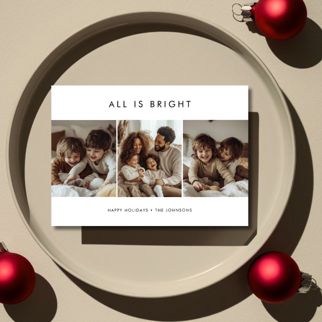 Modern Minimal All Is Bright Kids Photo Christmas Holiday Card (Creator Uploaded)
