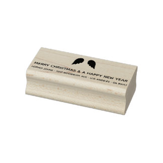 Modern Minimal Angel Wings. Christmas Address. Rubber Stamp