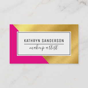 MODERN MINIMAL ANGLE gold corner hot pink Business Card