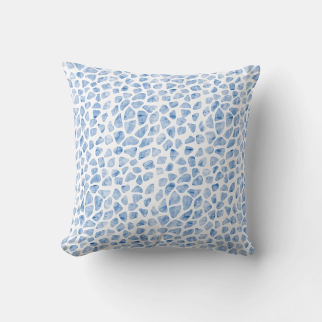 Modern Minimal Animal Print Blue Watercolor Pillow (Front)