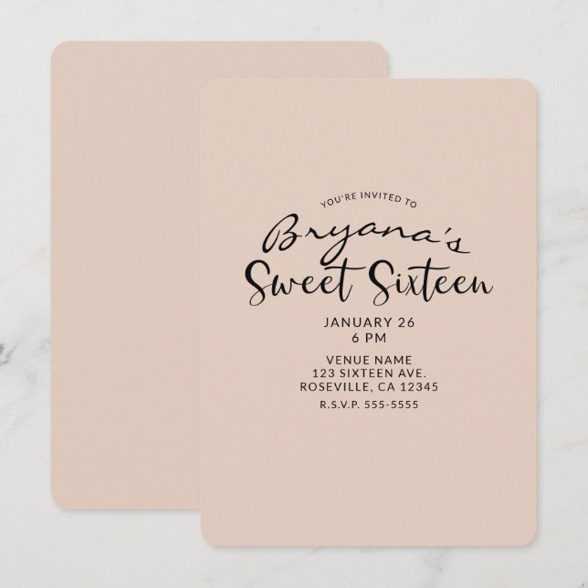 Modern Minimal Any Colour Sweet 16 Sixteen Party Invitation (Front/Back)