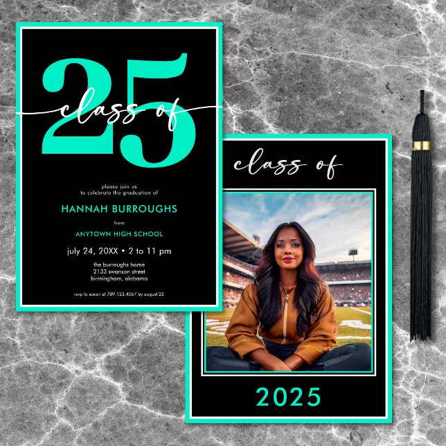 Modern Minimal Aqua Script Graduation Party Invitation (Modern Minimal Aqua Script Graduation Party Invitation)