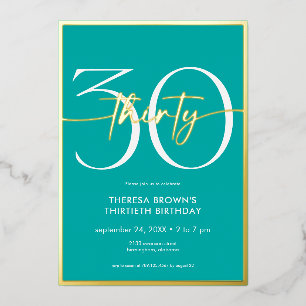 Modern Minimal Aqua Thirty Script Birthday