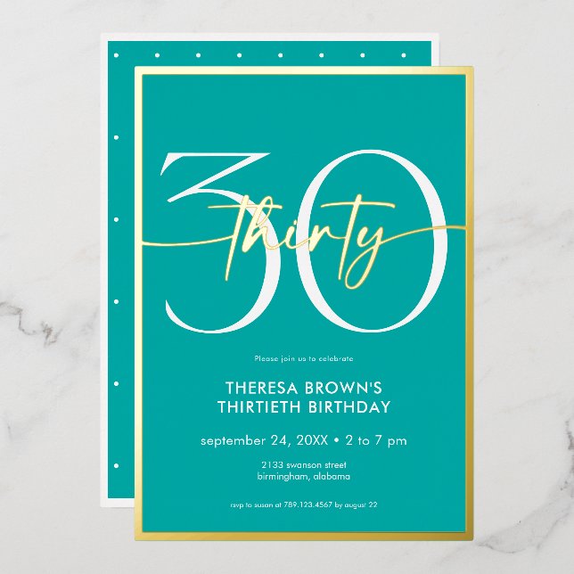 Modern Minimal Aqua Thirty Script Birthday (Front/Back)