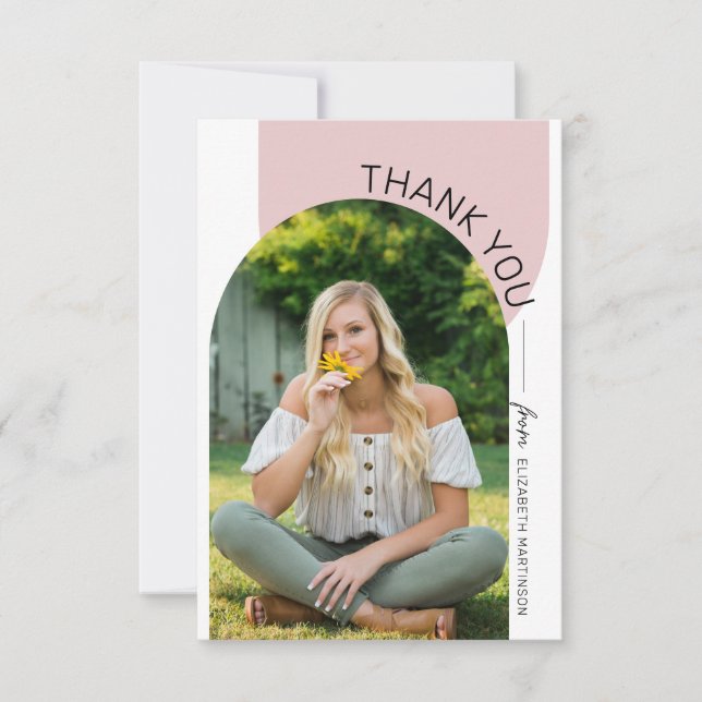 Modern Minimal Arch 2 Photo Graduation Thank You Card (Front)