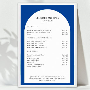 Modern Minimal Arch Blue Salon Price List Poster