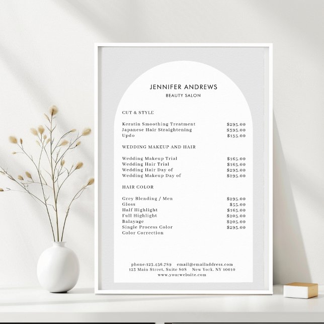 Modern Minimal Arch Grey Salon Price List Poster (Modern Minimal Arch Gray Salon Price List. Prints & Instant Download Available.)