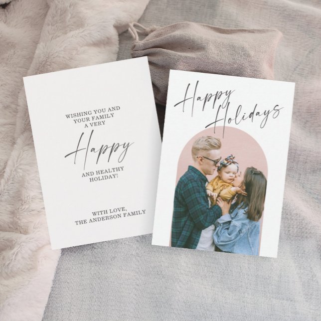Modern Minimal Arch Happy Holidays Photo Card (Creator Uploaded)