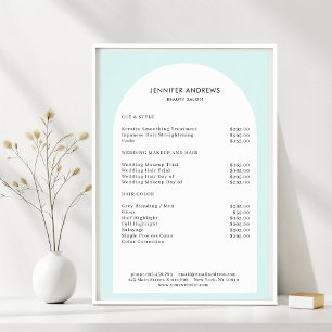 Modern Minimal Arch Light-Blue Salon Price List Poster