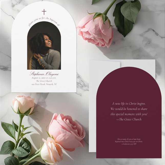 Modern Minimal Arch Photo Christian Adult Baptism Invitation (Creator Uploaded)