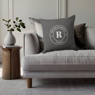 Modern Minimal Ash Grey  Family Monogram Stamp  Cushion