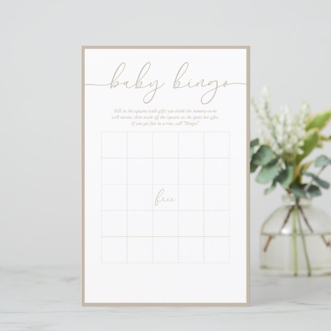 Modern Minimal | Baby Bingo Game Card (Standing Front)