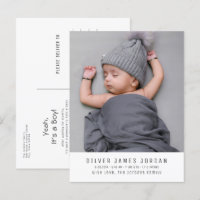Modern Minimal Baby Boy Birth Announcement Photo