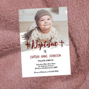 Modern Minimal Baby Photo Baptism Invitation