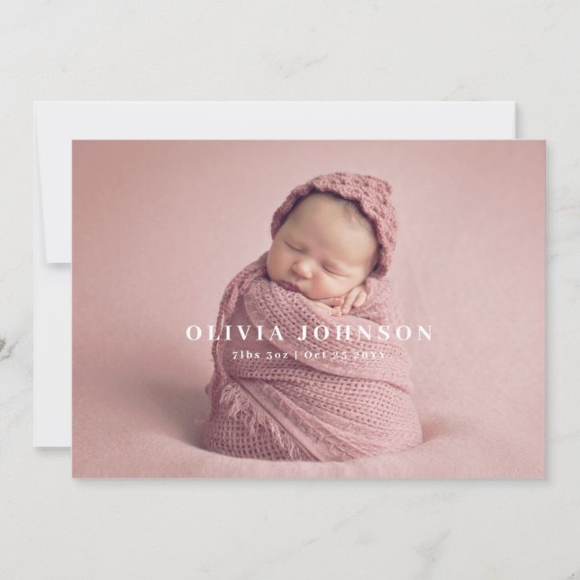 Modern Minimal Baby Photo Birth Announcement (Front)