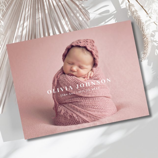 Modern Minimal Baby Photo Birth Announcement Postcard (Creator Uploaded)