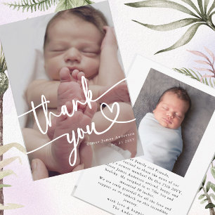 Modern Minimal Baby Photo Thank You Script Heart  