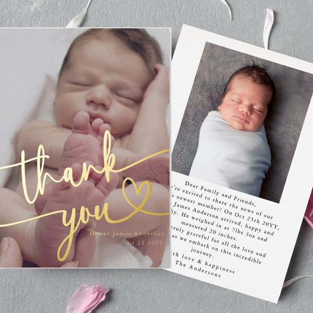 Modern Minimal Baby Photo Thank You Script Heart   (Creator Uploaded)