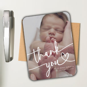 Modern Minimal Baby Photo Thank You Script Heart   Magnet