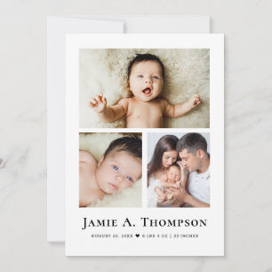 Modern Minimal Baby Photos collage Grid Thank you  Announcement