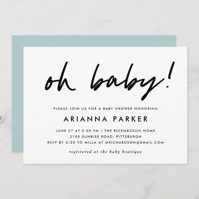 Modern Minimal Baby Shower | Blue Invitation (Front/Back)