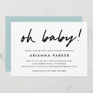 Modern Minimal Baby Shower Blue Invitation