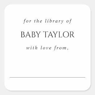 Modern Minimal Baby Shower Bookplate Square Sticker