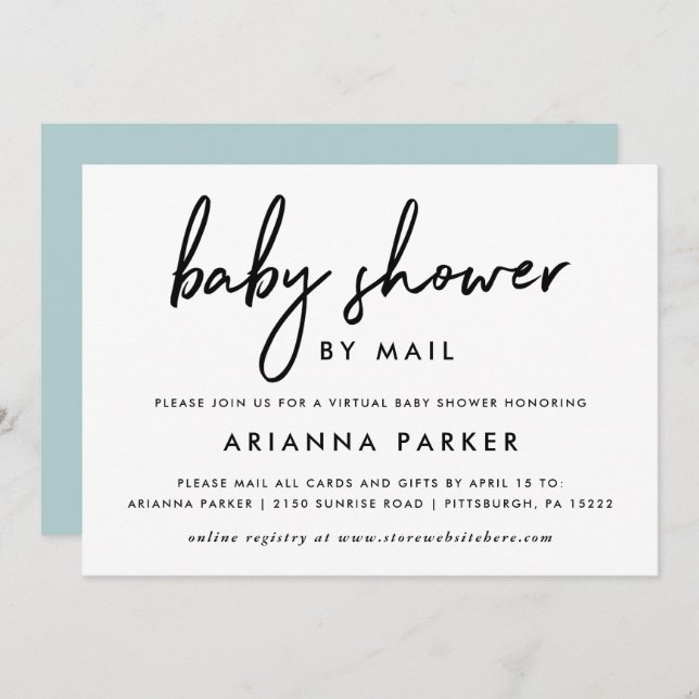 Modern Minimal Baby Shower by Mail | Blue Invitation (Front/Back)