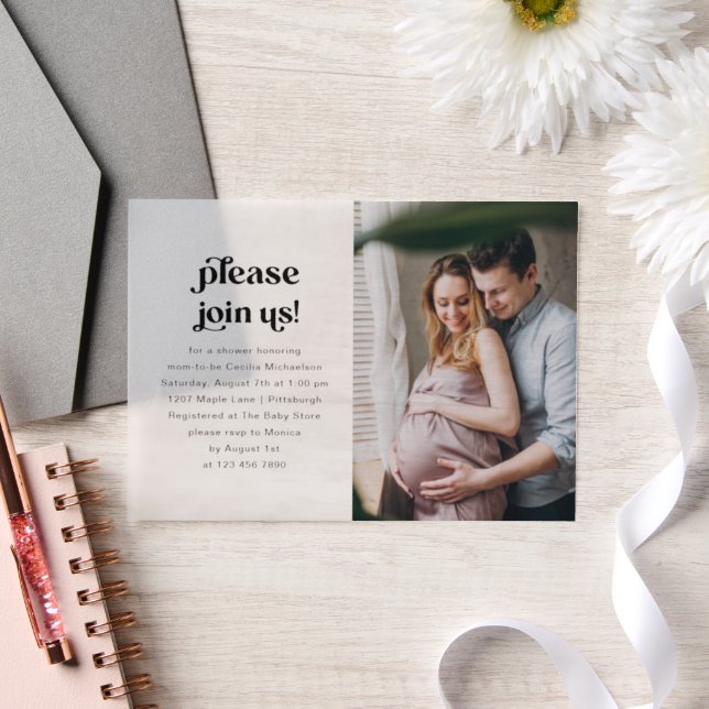 Modern Minimal Baby Shower Photo Vellum Invitations (Wedding)