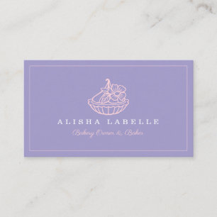 Modern & Minimal Bakery Floral Tart Logo Purple Business Card